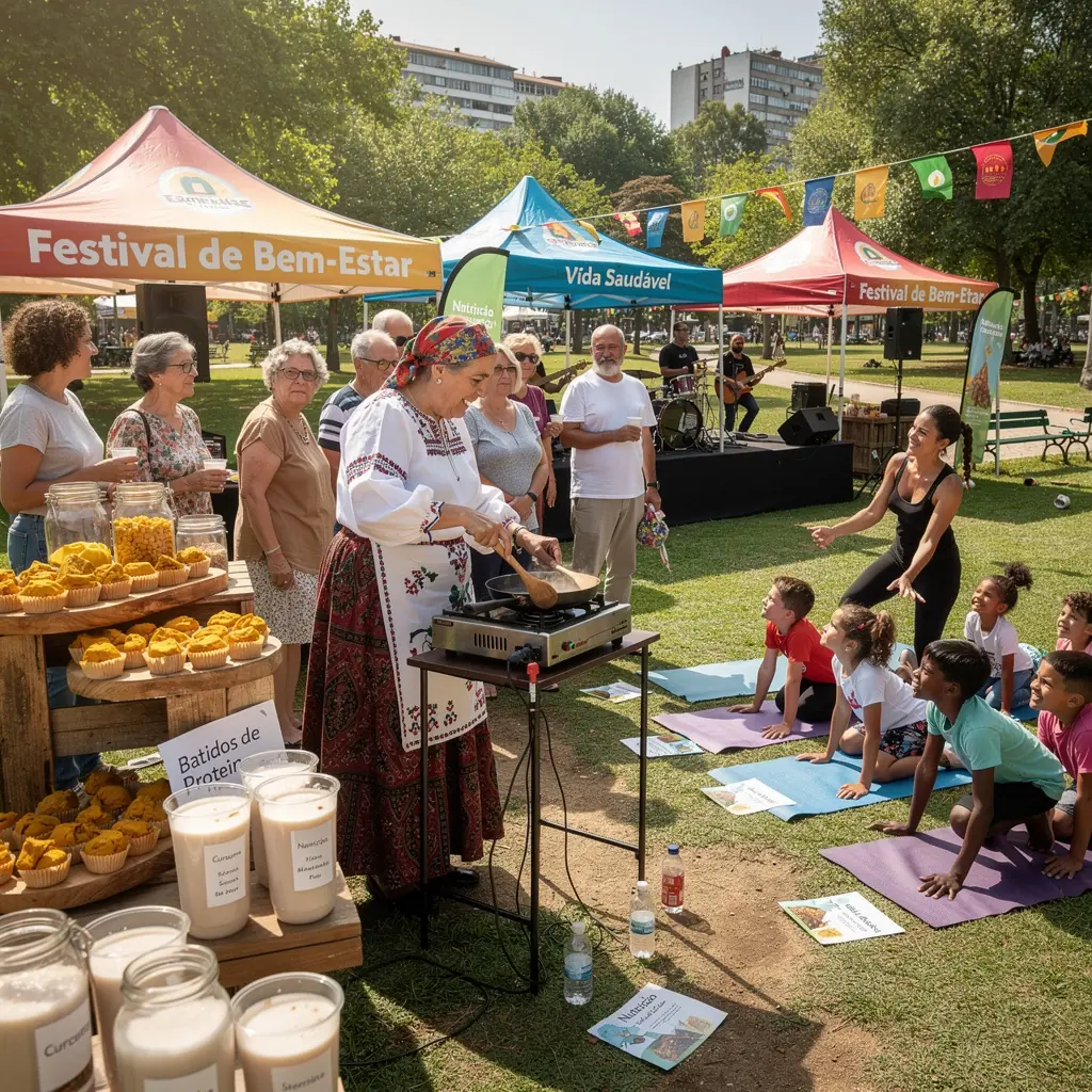 Praticante de yoga em um ambiente natural, cercado por vegetação e flores.